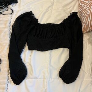 Black Long Sleeve Crop Top